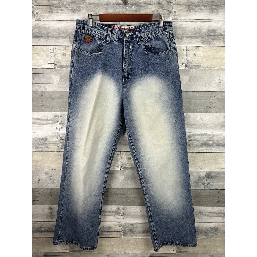 Akademiks Jeans Mens 34x32 Light Wash Blue Relaxed Straight Embroidered Hip Hop